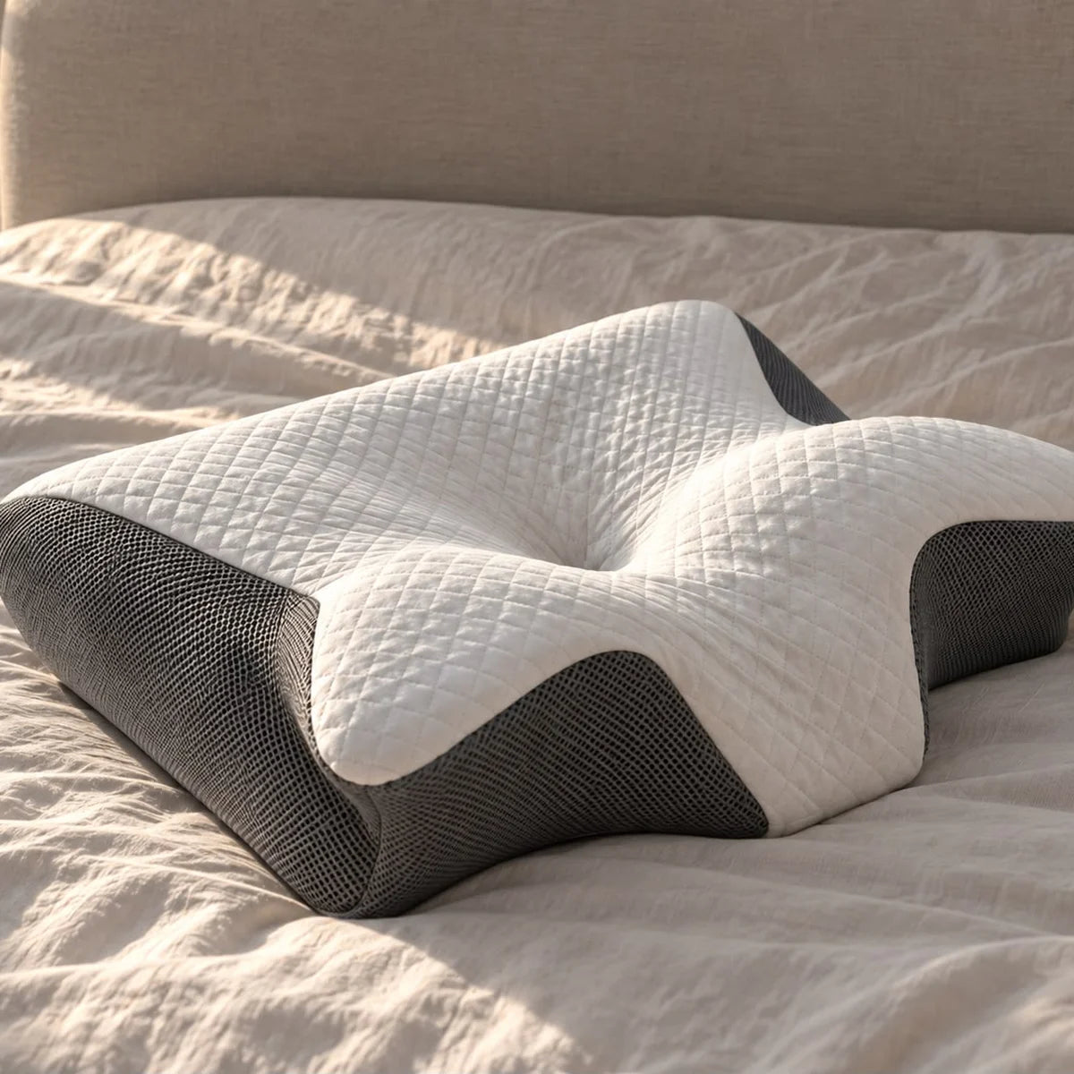 Almohada ergonómica NUVIA sobre una cama